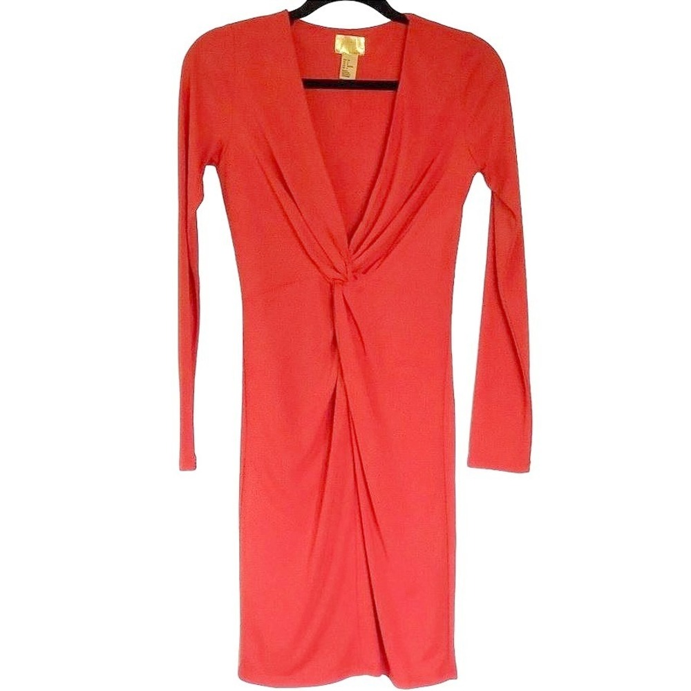 HM V-neck knot Dress 6 Orange‎ Red LONG SLEEVE